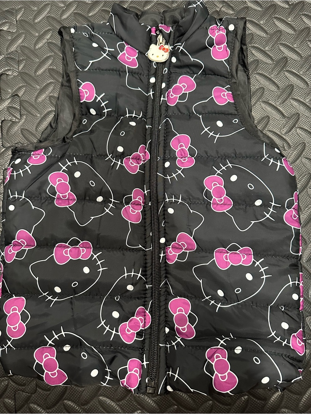 Hello Kitty Black Vest with Pink Bow Print - Girls Sleeveless Puffer